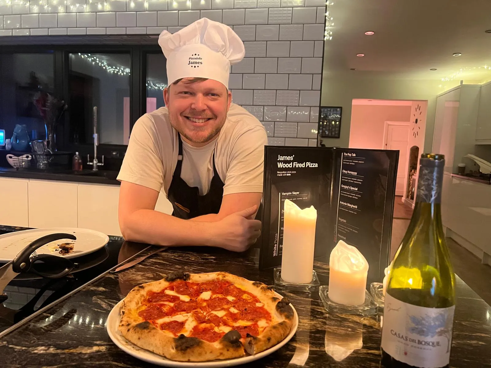 James with his pizza